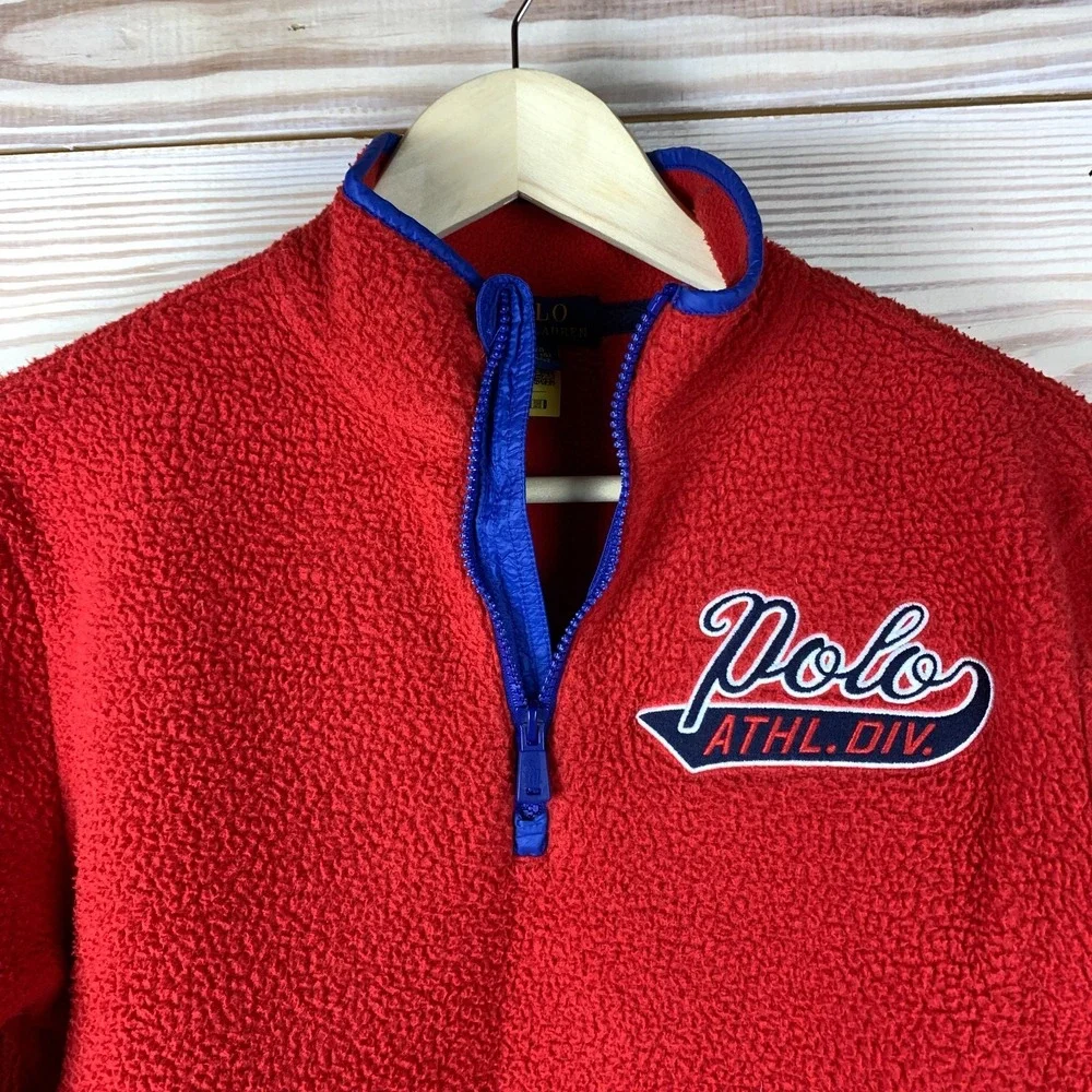 Polo Ralph Lauren Pullover Teen Large 14-16‎ Retro 1/4 Zip Fleece Red Jacket